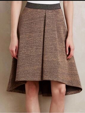 HD In Paris Anthropologie Skirt Gold Metallic High Low Stretch Waist Size S